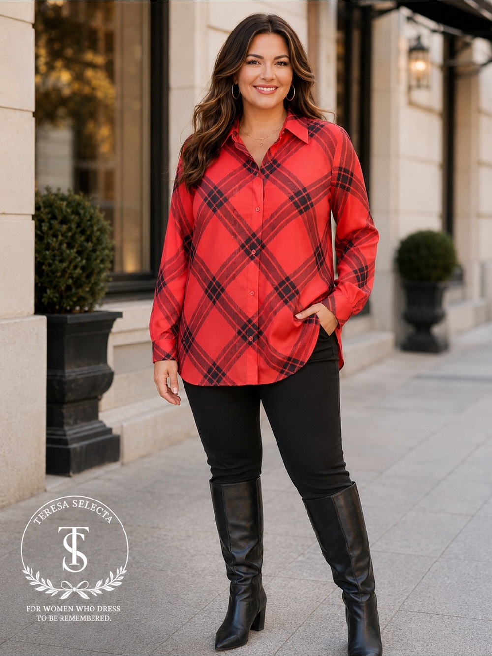 Coldwater Creek Rust Orange Black Plaid Sheer Blouse Plus Size 1X